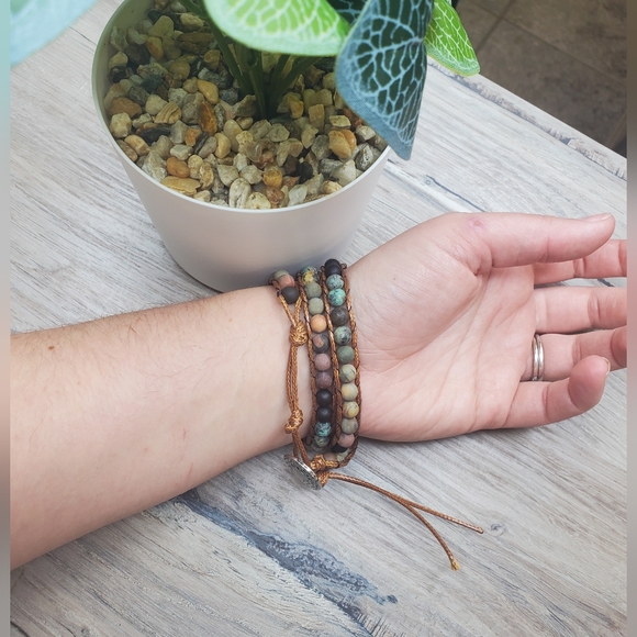 Bohemian wrap bracelet real stone leather multi layer woven skater Hippie good v - Picture 3 of 7